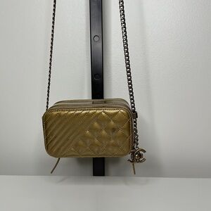 CHANEL Metallic Gold Quilted Crossbody Shoulder Bag